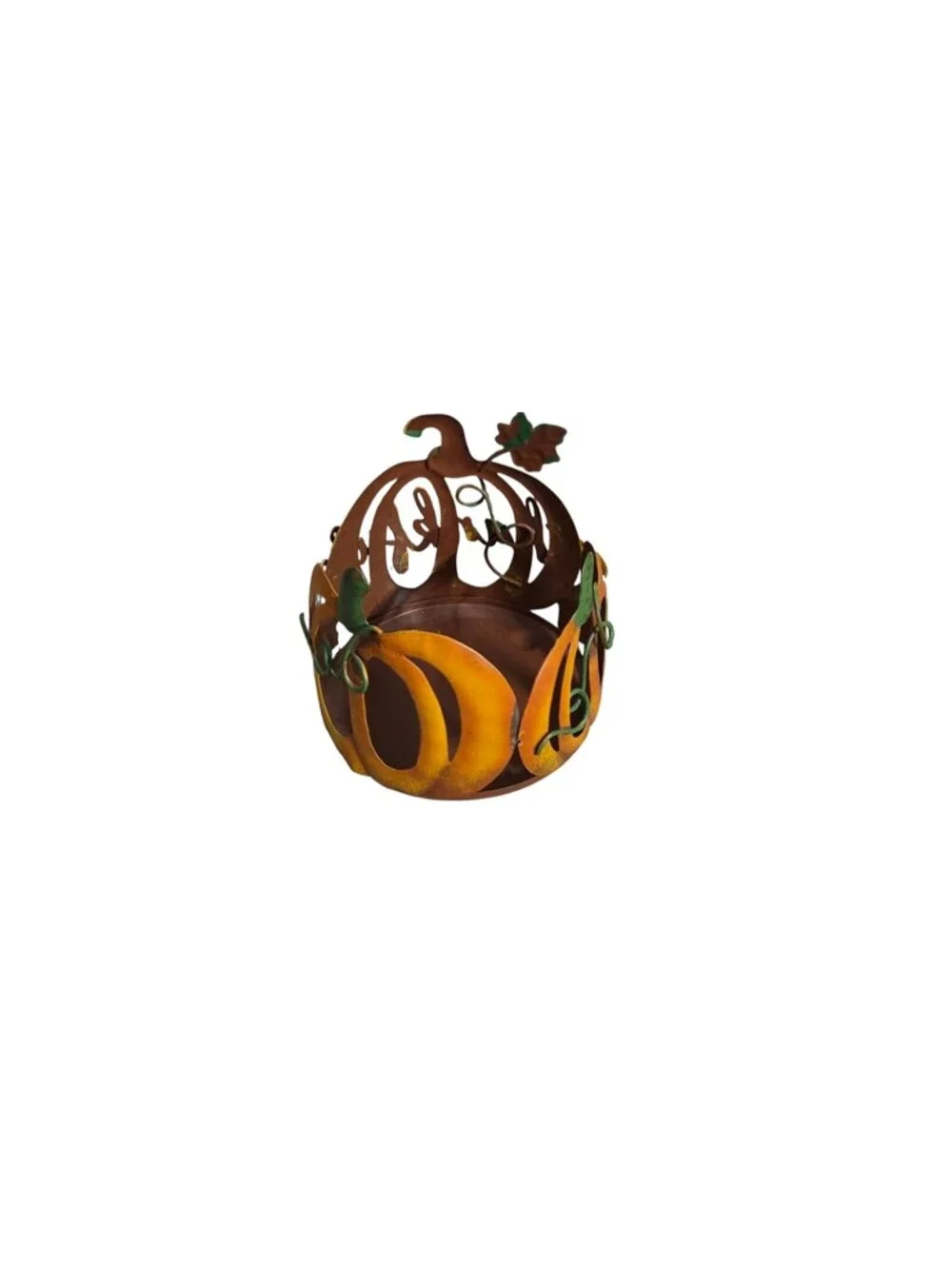 Decorative Metal Pumpkin Candle Holder with 'Thankful' Script